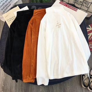 Lettering Mock-turtleneck Long-sleeve Velvet Top