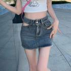 High-waist Cutout Denim Mini Skirt