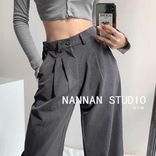 Elastic High-waist Drawstring-hem Dress Pants