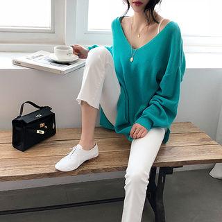 V-neck Oversized Rib-knit Top