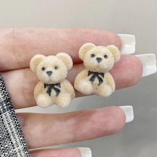 Bear Flannel Earring 1 Pair - Silver Pin - Khaki - One Size