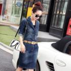 Lapel Washed Denim Dress With Camisole