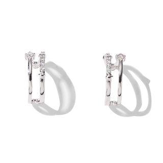 Rhinestone Layered Earring 1 Pair - Silver - One Size