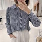 Pocket-patch Stripe Shirt Blue - One Size