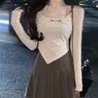 Mock Two-piece Long-sleeve Asymmetrical Slim Fit T-shirt