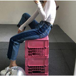 Color Panel Fray Hem Jeans