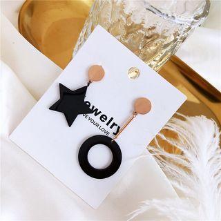 Non-matching Star & Hoop Dangle Earring 1 Pair - Black - One Size