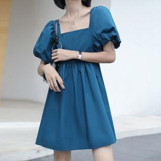 Short-sleeve Square Neck Mini A-line Dress