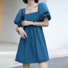 Short-sleeve Square Neck Mini A-line Dress