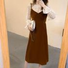 Set: Dotted Blouse + Midi Overall Dress