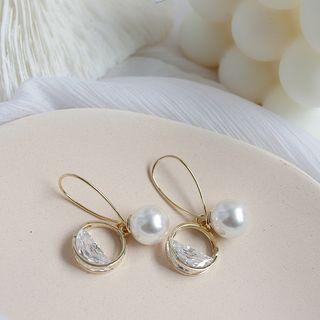 Rhinestone Hoop And Pearl Drop Earring 1 Pair - Gold - One Size