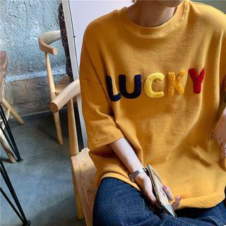 Elbow-sleeve Letter T-shirt / Striped T-shirt
