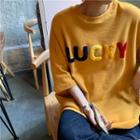 Elbow-sleeve Letter T-shirt / Striped T-shirt
