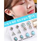 Engraved Triangle / Oval / Round Earring Set (12 Pcs)