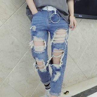 Frayed Hem Ripped Cropped Jeans