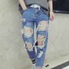 Frayed Hem Ripped Cropped Jeans