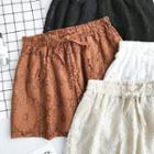 Plain Lace Elastic-waist Shorts