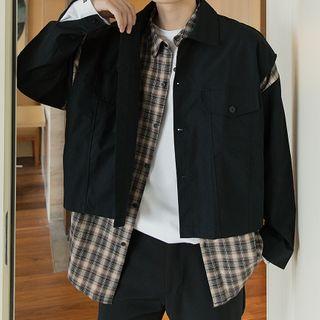Set: Paneled Plaid Shirt + Vest