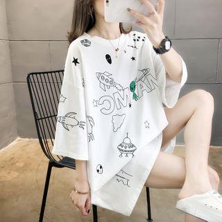 Rocketed Print 3/4-sleeve T-shirt