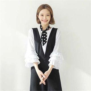 Frill-tiered 3/4-sleeve T-shirt