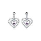 Simple And Elegant Heart-shaped Earrings With Purple Austrian Element Crystal Silver - One Size