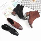 Faux Suede Pointed Toe Block Heel Ankle Boots