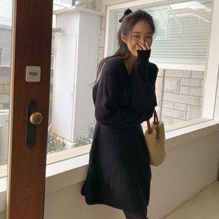Surplice-neck Knit Minidress