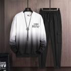 Set: Long-sleeve Gradient Printed Sweatshirt + Plain Cargo Pants