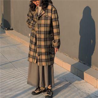 Plaid Long Blazer / Wide Leg Pants