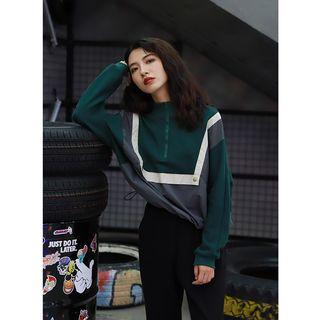 Contrast-color Paneled Half-zip Sweatshirt