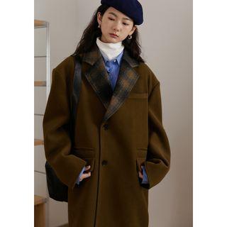 Plaid Lining Button-up Long Coat