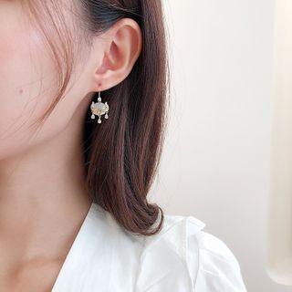 Cat Eye Stone Dangle Earring 1 Pair - Gold & White - One Size