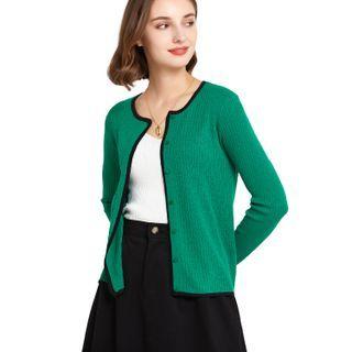 Contrast Trim Button Light Cardigan