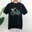 Short Sleeve Round Neck Bicycle Pattern Knit Top