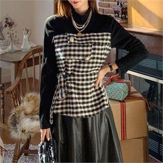 Inset Sweater Plaid Tube Top Black - One Size