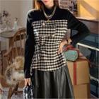 Inset Sweater Plaid Tube Top Black - One Size