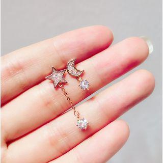 Rhinestone Moon And Star Non-matching Earring