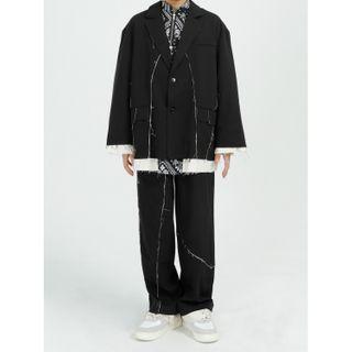 Fringed Trim Blazer / Wide Leg Pants