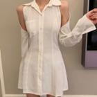 Cut-out Long-sleeve Mini Shirtdress