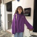 Letter Embroidered Hoodie Purple - One Size