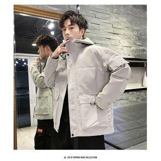 Lettering Flap-pocket Hooded Jacket