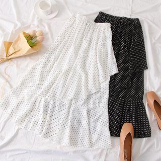High-waist Ruffled Dotted A-line Dress