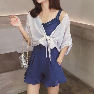 Set: Camisole Top + Wide Leg Shorts + Light Jacket