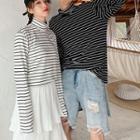 Couple Matching Mock Neck Long-sleeve Striped Top