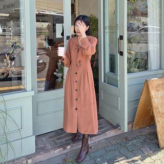 Sailor-collar Buttoned Long Dress