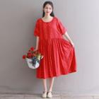 Set: Floral Print Short-sleeve A-line Dress + Slipdress