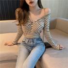 Long-sleeve Striped Twisted Top