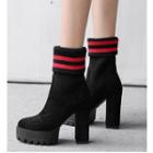 Knit Panel Chunky-heel Platform Short Boots