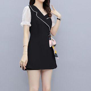 Set: Short-sleeve Bow Accent Blouse + Shorts