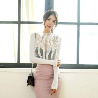 Crochet-trim Sheer Top